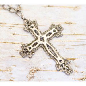28 inch, Vintage Intricate Cross Celtic Silver Tone Necklace - BU1